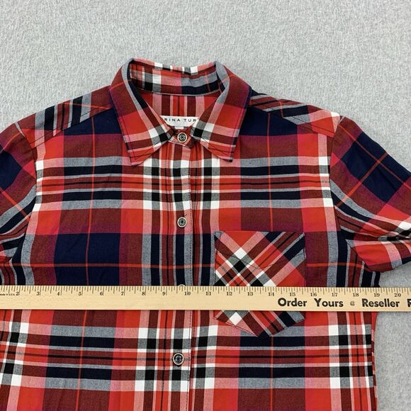Trina Turk Button Shirt Top Womens Small Flannel Plaid Long Sleeve - Picture 7 of 14
